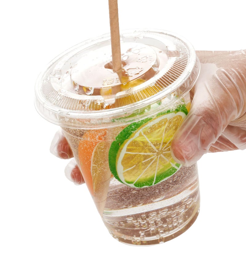 Golden Apple Cup series, 12oz-50sets Clear Plastic cups with Flat lids with hole, BPA Free - Image 4